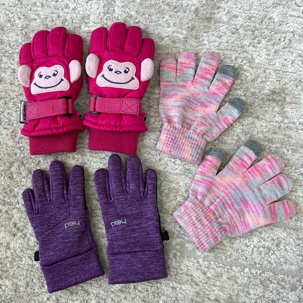 *Gently Worn* 3 Pair Purple HEAD, Pink Thinsulate, Pink Sparkle Cotton Bundle